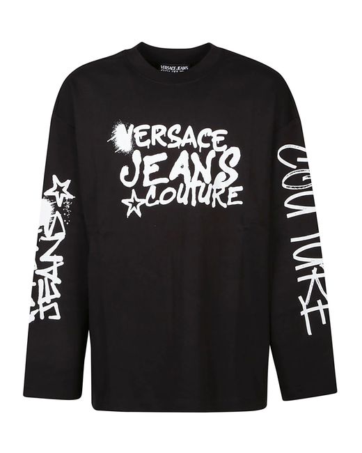 Versace Black Logo Dripping Long Sleeve T-shirt for men
