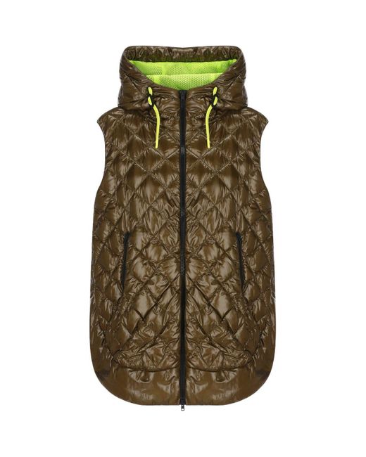 Herno Green Quilted Sleeveless Hooded Coat