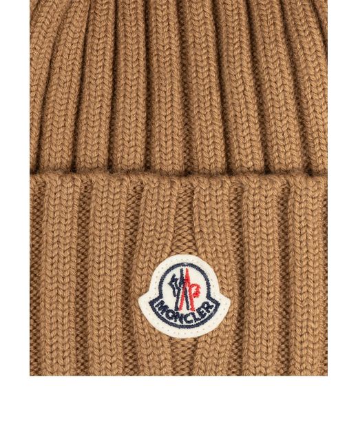 Moncler Brown Wool Hat With Pom Pom