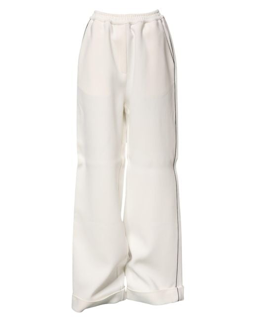 Dolce & Gabbana White Wide Leg Contrast Piping Pants