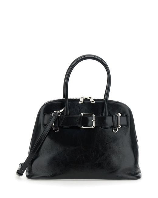 OSOI Black Zip Brocle Handbag With Belt With Metal Buckle And Top Shoulder Strap