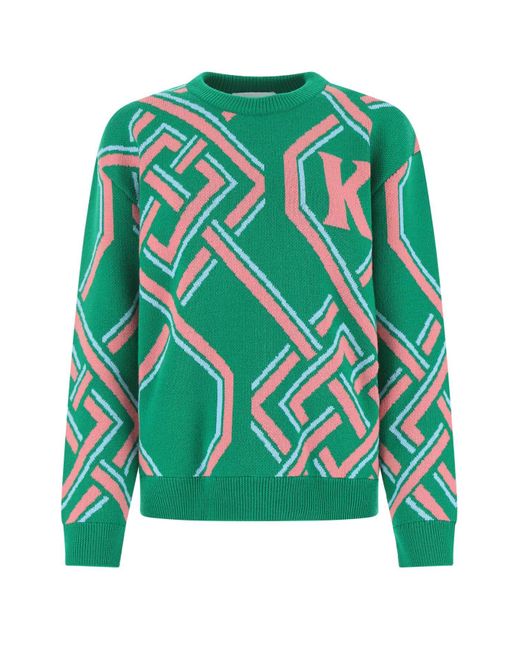 Koche Green Embroidered Wool Blend Sweater