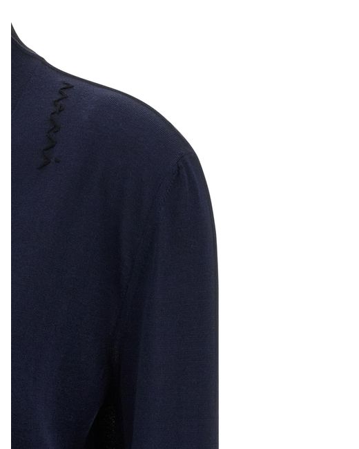 Marni Blue Two-Tone Wool And Silk Cardigan With Embroidered Detail