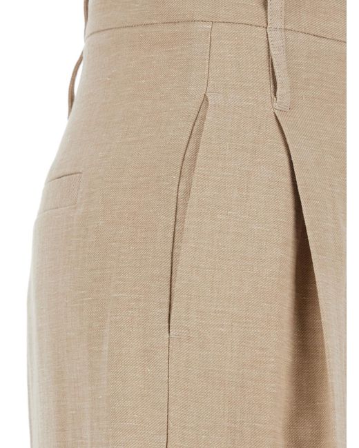 Tela Natural Pants With Pleats On The Front