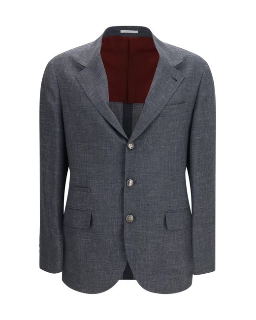 Brunello Cucinelli Black Deconstructed Jacket Flame-Textured Wool, Silk, And Linen for men