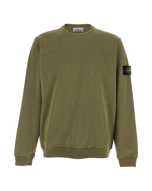 Stone Island Green Crewneck Sweatshirt Cotton Sweatshirts for men