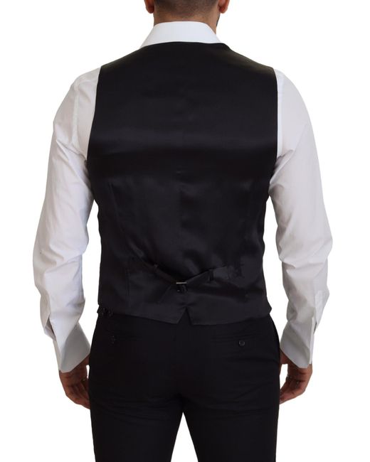 Dolce & Gabbana Black Virgin Wool Waistcoat Formal Dress Vest for men
