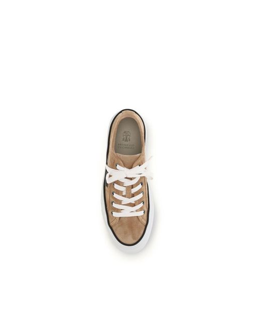 Brunello Cucinelli Natural Beige Calf Leather Bos Taurus Low Top Sneakers