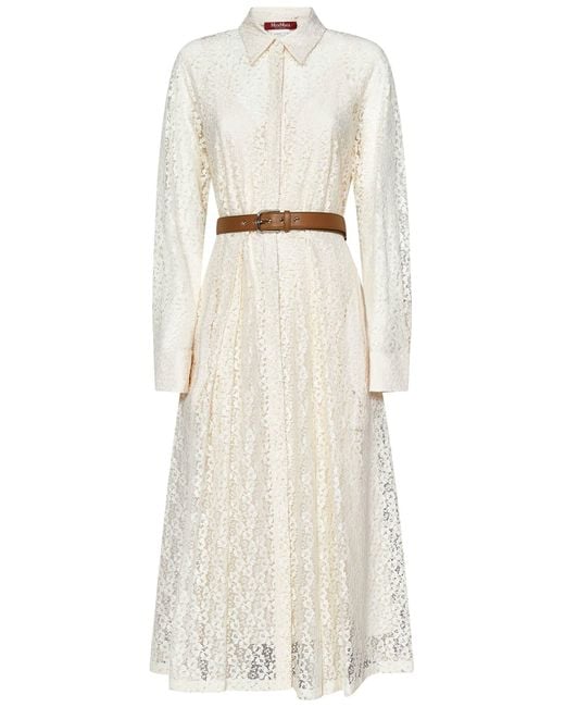 Max Mara Natural Floral Lace Midi Shirt Dress With Belt