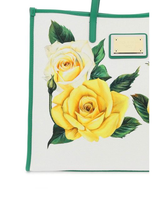 Dolce & Gabbana Yellow Floral-Print Large Tote Bag
