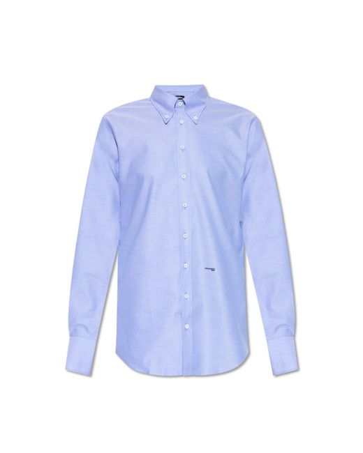 DSquared² Blue Logo-printed Long-sleeved Button-up Shirt for men
