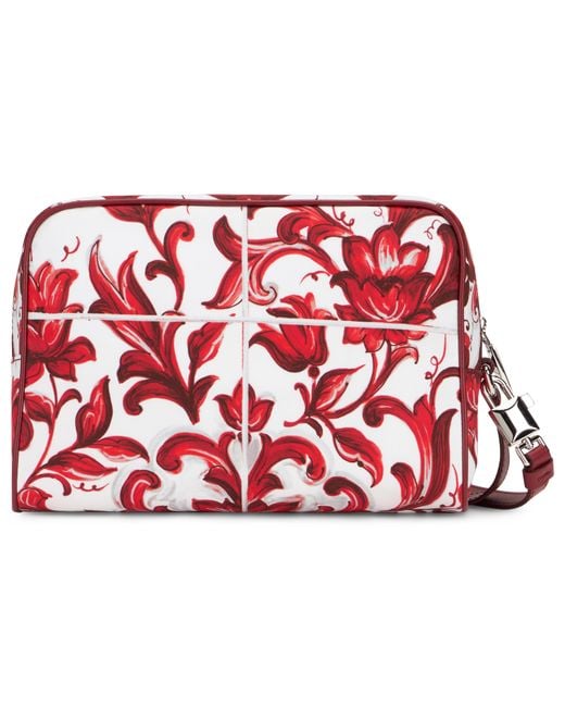 Dolce & Gabbana Red Clutch Bag Majolica Print Calfskin Wash for men