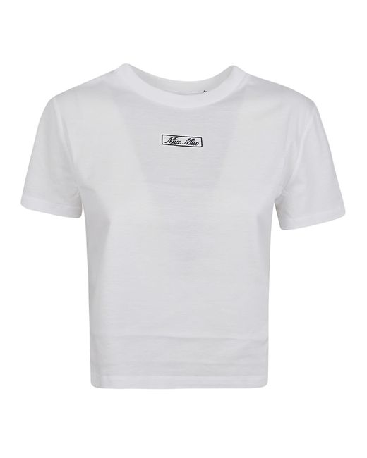 Miu Miu White Logo-embroidered Cotton T-shirt
