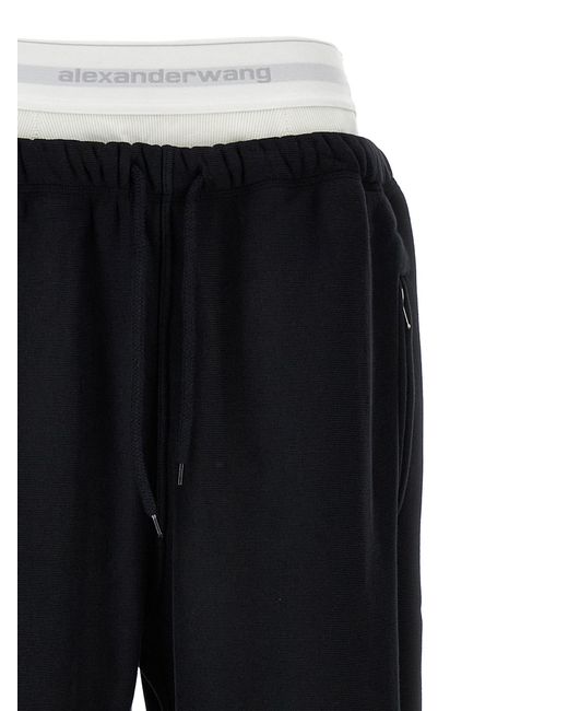T By Alexander Wang Black Wide Leg W/ Logo Elastic Exposed Brief' Joggers