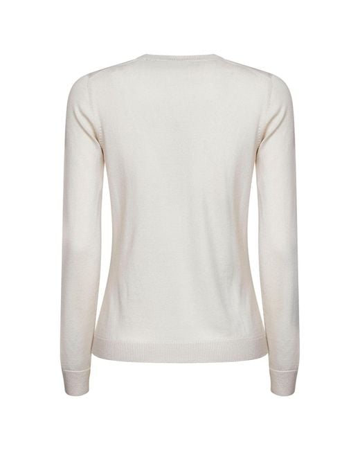 Blanca Vita White Lightweight Virgin Wool Crewneck Sweater