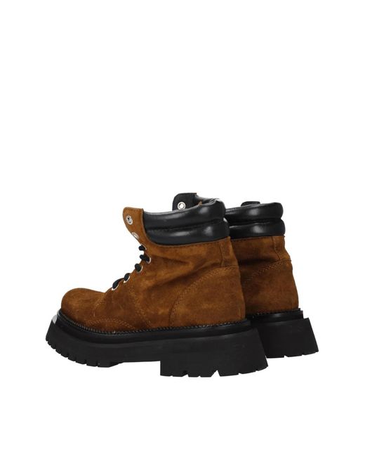 AMI Brown Lace-Up Suede Ankle Boots