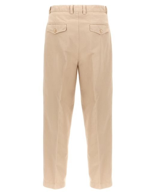 Brunello Cucinelli Natural Pin Tuck Cotton Trousers for men