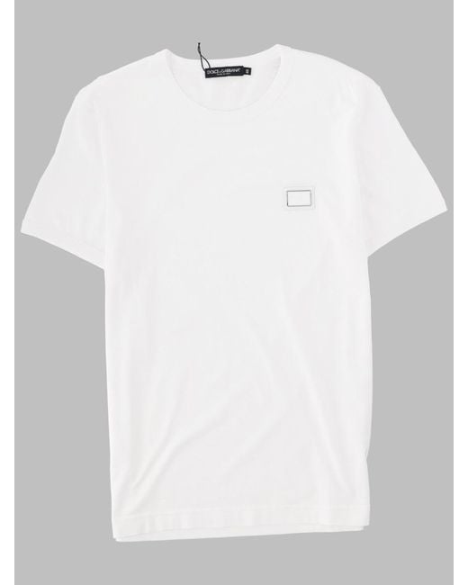 Dolce & Gabbana White Cotton T-Shirt With Plaque T-Shirts for men