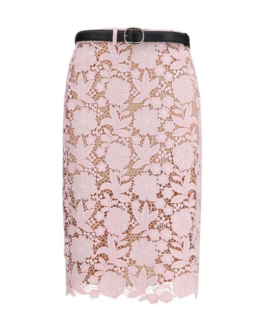 Self-Portrait Pink Lace Midi Skirt Polyester