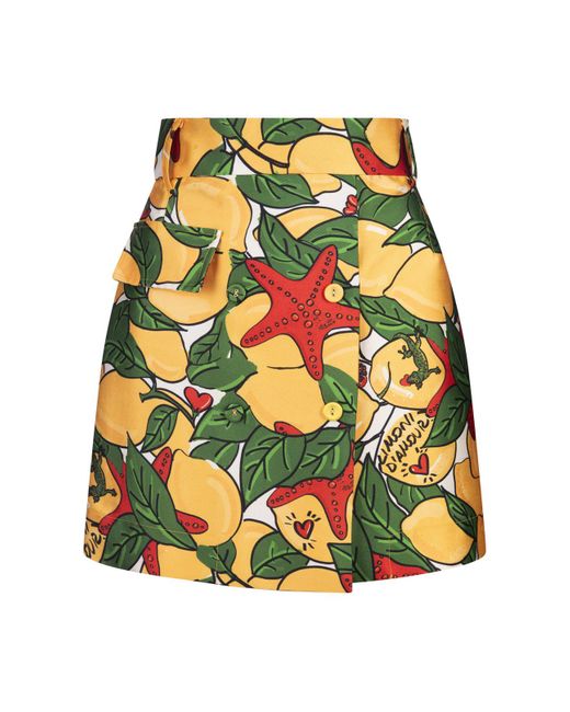 ALESSANDRO ENRIQUEZ Yellow Short Skirt With Lemons Print