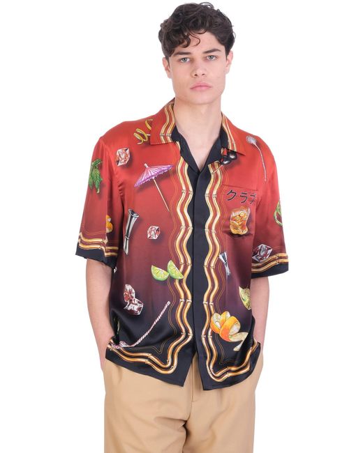 mens red silk short sleeve shirt
