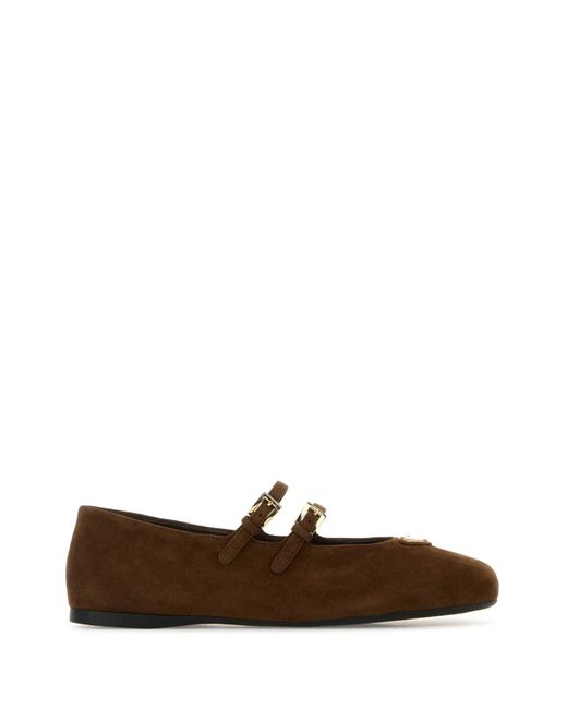 Prada Brown Suede Ballet Flats