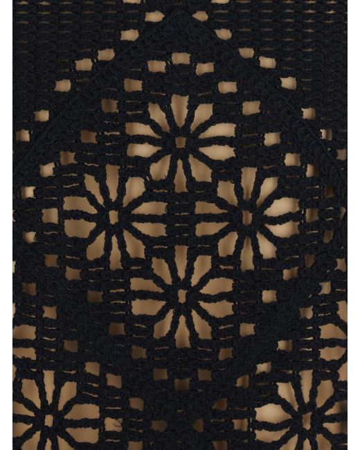 Twinset Black Dress With Knitted Design And All-Over Floral Embroidery