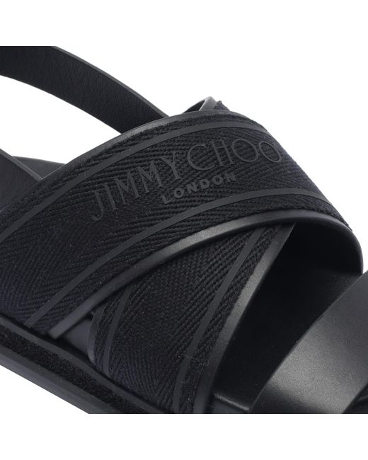 サンダル・ミュール JIMMY CHOO JOA FLAT CANVAS FLAT SANDALS JIMMY CHOO Joa logo-print canvas and leather slingback
