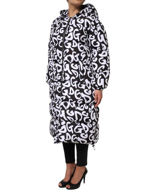 Dolce & Gabbana White Dg Mania Hooded Long Coat Jacket Polyester Clothing