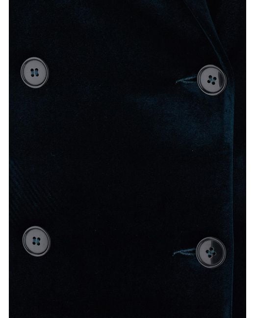 Le Plain Blue Jacket Double-Breasted Velvet Coat
