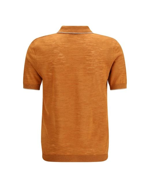 Brooksfield Orange Linen Blend Polo Linen; Polyester Shirts for men