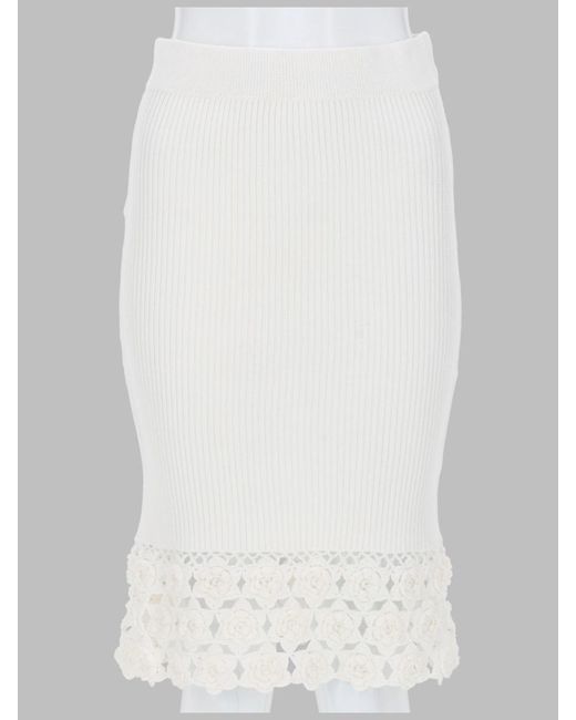 Ganni White Skirt With Crochet Hem Organic Cotton Polyamide
