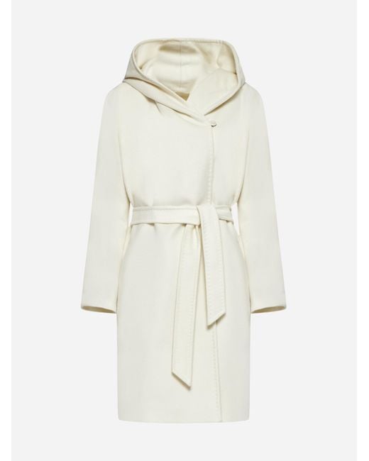 Max Mara White Newmang Hooded Wool Coat