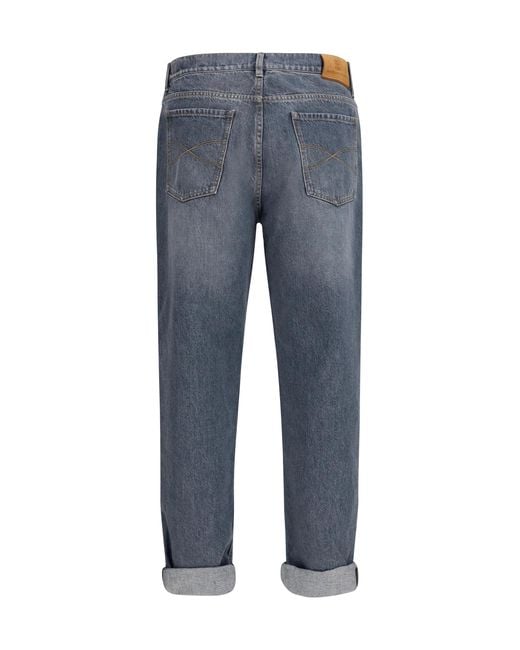 Brunello Cucinelli Blue Straight-Leg Turn-Up Jeans Cotton for men