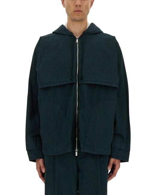 Helmut Lang Blue Hooded Windbreaker Jacket Cotton for men