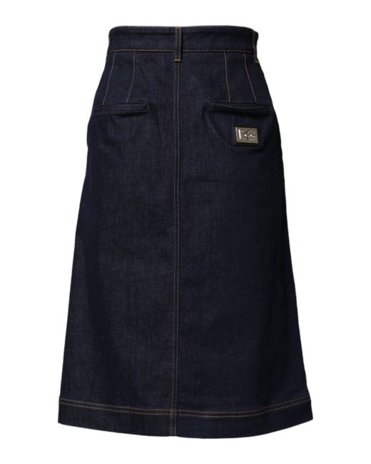 Dolce & Gabbana Blue Dark Cotton A-Line Denim Midi Skirt Co+03