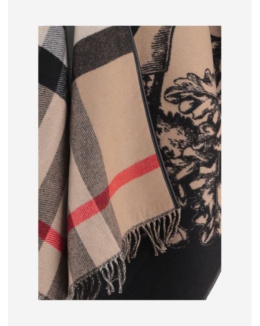 Burberry Black Wool Cape Reversible Check Capes