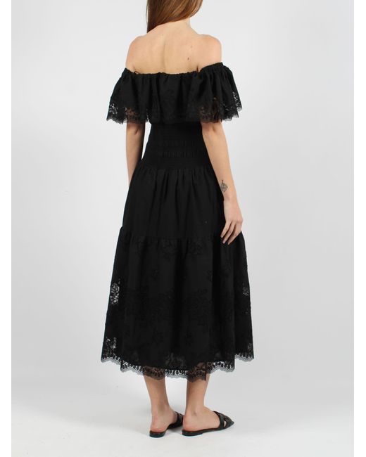 Self-Portrait Black Cotton Midi Dress