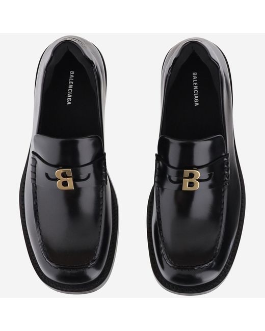 Balenciaga Black Leather Loafer With Logo Calf