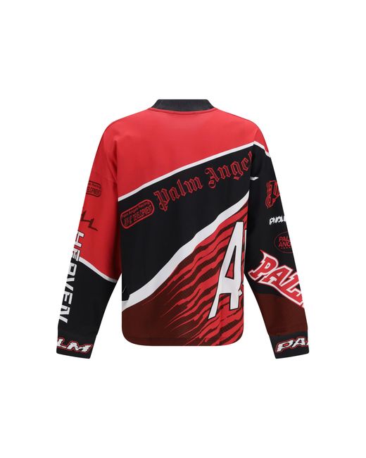 Palm Angels Red Racing Long-Sleeved T-Shirt Cotton T-Shirts for men