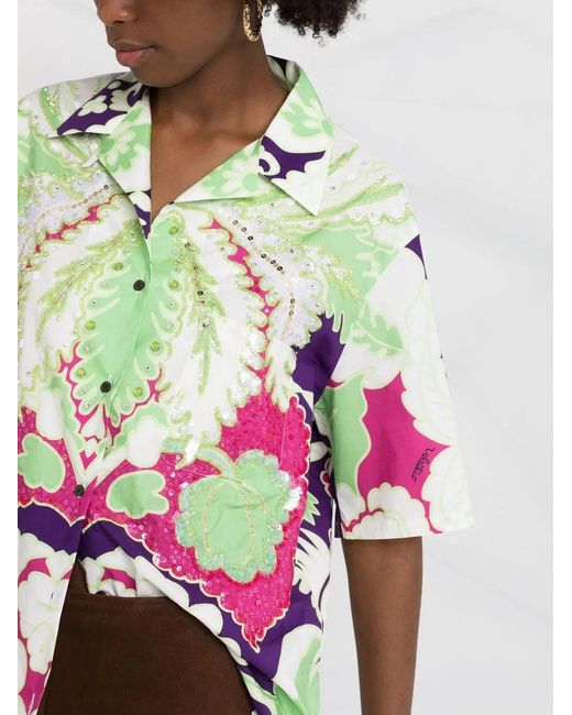 Valentino Pink Embellished Floral-Print Shirt