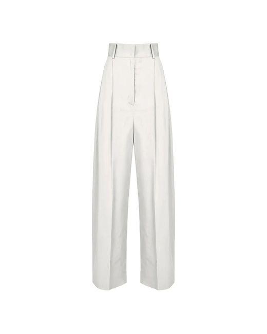 Ferragamo White Pleated High-Waisted Trousers