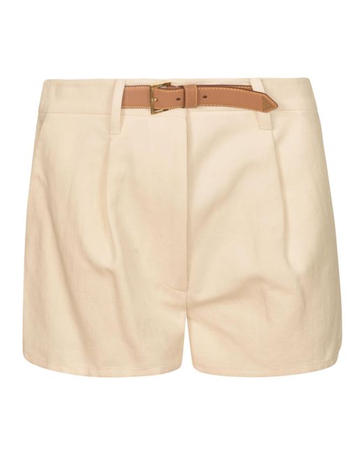 Prada Natural Belted Cropped Shorts