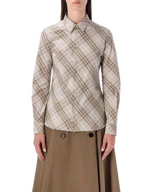 Burberry Gray Slim Fit Cotton Check Shirt