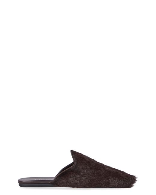 Prada Black Lamb-Fur Leather Mules Slippers