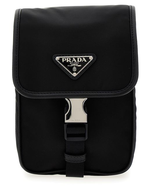 Prada Black Re-Nylon Logo Crossbody Bag for men