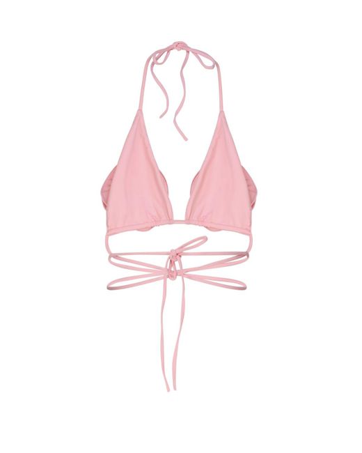 Magda Butrym Pink Triangle Bikini Top With Floral Straps