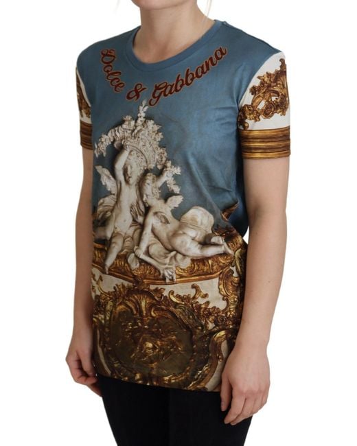 Dolce & Gabbana Blue Dg Logo Angel Printed Shirt Top Cotton