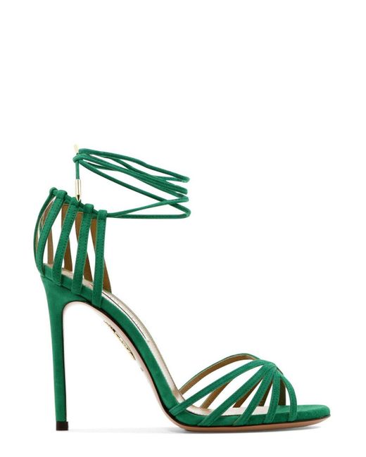 Aquazzura Strappy Metalic Sandals in Green | Lyst