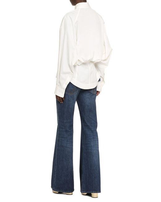 Bottega Veneta White Long Sleeve Cotton Shirt With Asymmetric Hem